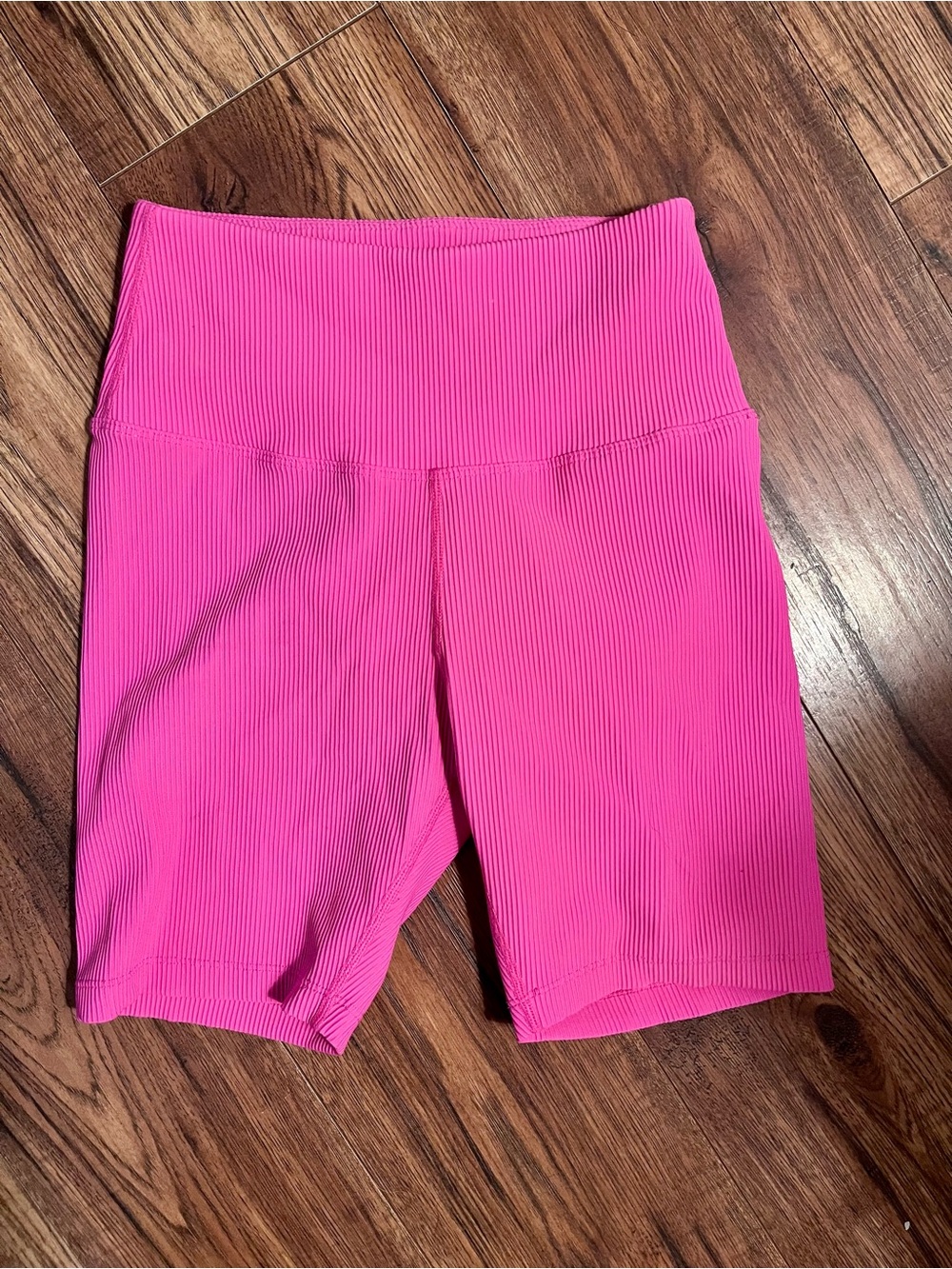 ZYIA Ribbed High-Waist Bike Shorts - Hot Pink